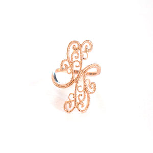 Swirl Cocktail Ring inspired by henna design, rose-gold tined blush silver cocktail ring 