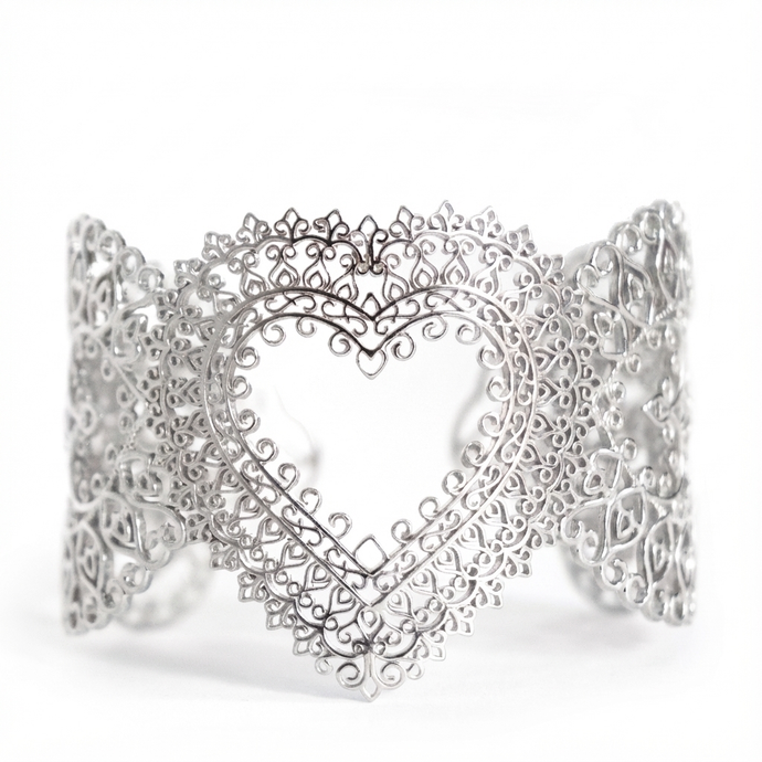 Heart Cuff Bracelet - Sterling Silver