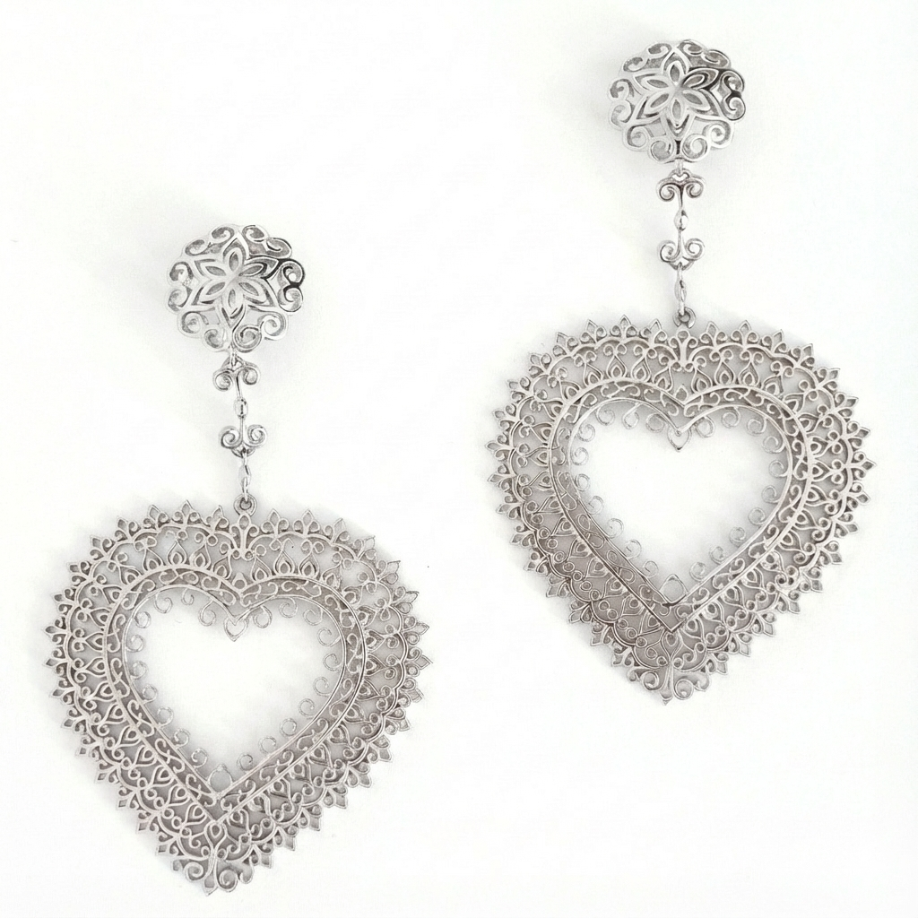 Heart Statement Earrings - Sterling Silver