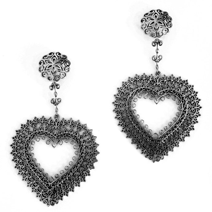 Filienna 14K Gold Heart Statement Earrings in Black Rhodium