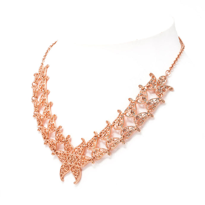 Leaf Convertible Choker Necklace, Adjustable Necklace in Rose Gold toned Blush Silver