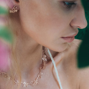 Model is wearing Baby B, Butterfly Necklace 16 inches rose gold-tone
