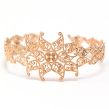 Leaf Cuff Bracelet in warm rose gold tone, Adjustable rose-gold toned cuff bracelet 