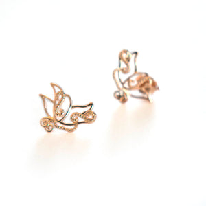 Light weight butterfly Baby B stud earrings in rose-gold toned blush silver, Rose gold stud earrings