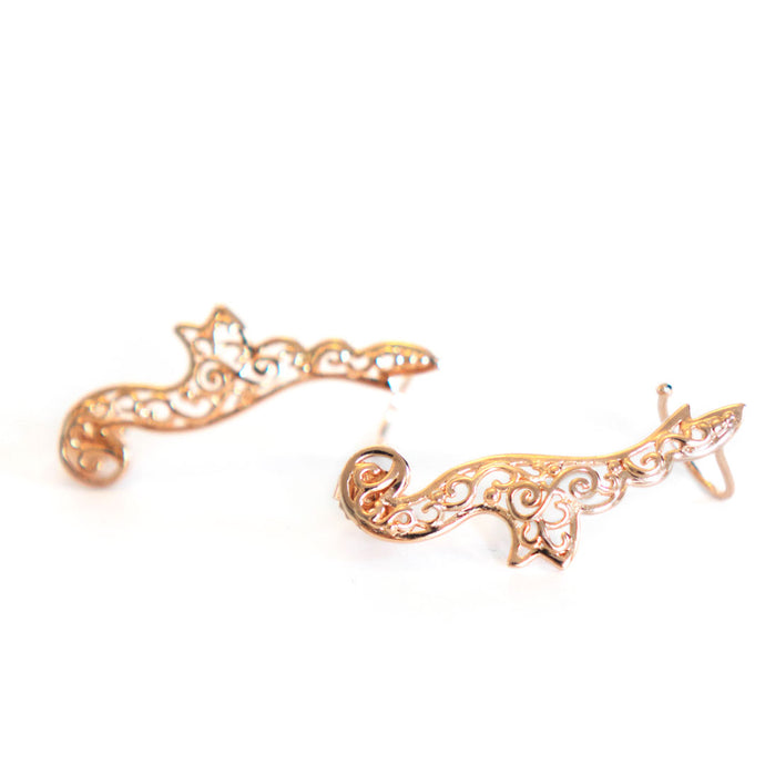 Angel Climber Earrings, stud backs in rose gold tone blush silver