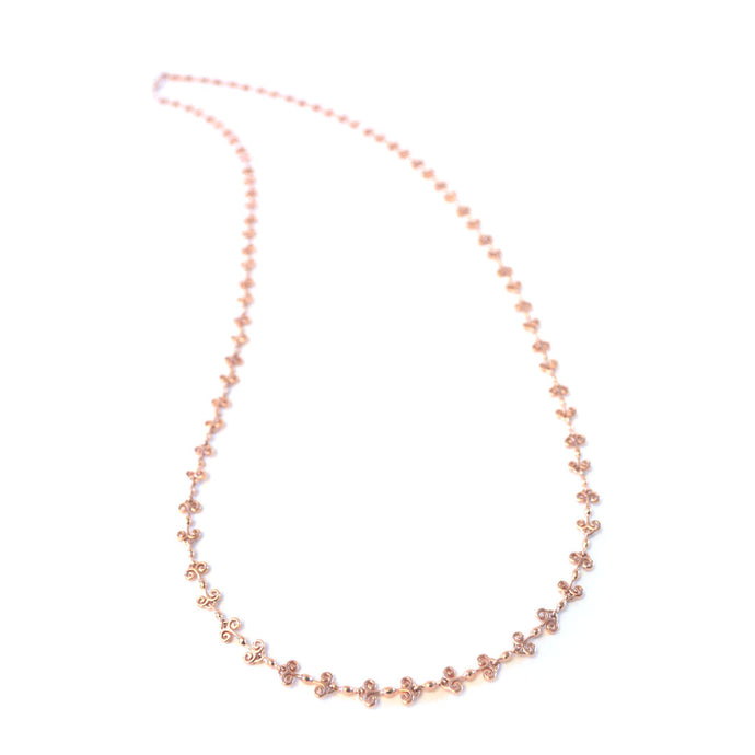 Heart Long chain necklace with simple heart designs in rose-gold toned blush silver  